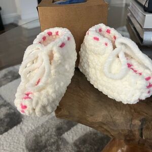 Cozy White and Pink Baby Booties newborn baby girl